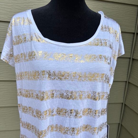 JENNIFER  LOPEZ women's size M T-shirt, white with gold stripes, short sleeves - Picture 1 of 6